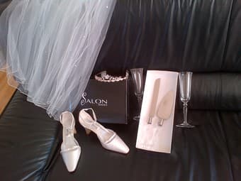 Wedding Set-Veil,Shoes 6.5,cake cutter & server toasting glasses $75 1