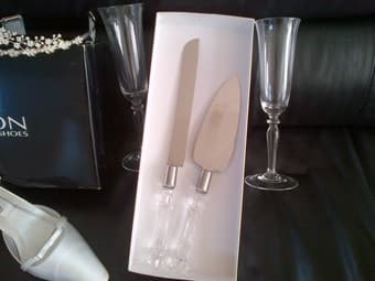 Wedding Set-Veil,Shoes 6.5,cake cutter & server toasting glasses $75 2