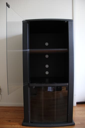 Cabinet / shelf with glass door (black wood) - $10 2