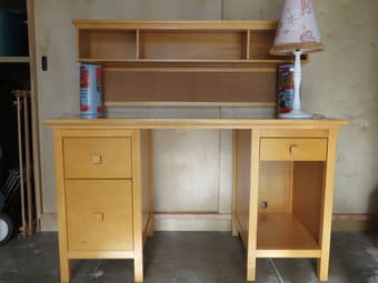 Pottery Barn desk and shelf $50. Chair $15 1