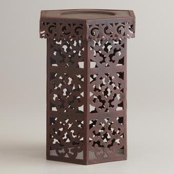 Wrought Iron Bronze Pillar Candle Holder with Turquoise Candle - $10 1