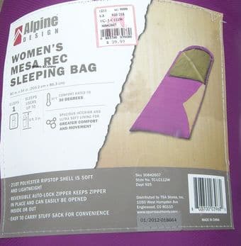 Alpine Design Women's MESA REC 30° Sleeping bag for $20 1