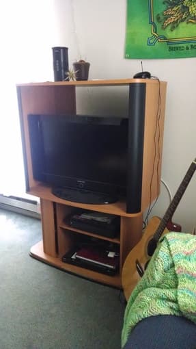 Solid wood queen bed frame, TV stand for up to 32" TV 3