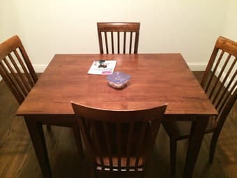 Dark wood dining table, seats six ($125 OBO) 2