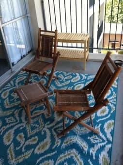 Like New Teal Ikat 5x8 Indoor / Outdoor Rug - $50 1