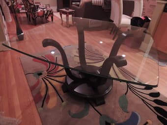 $425 Contemporary wood and glass top dining table 1