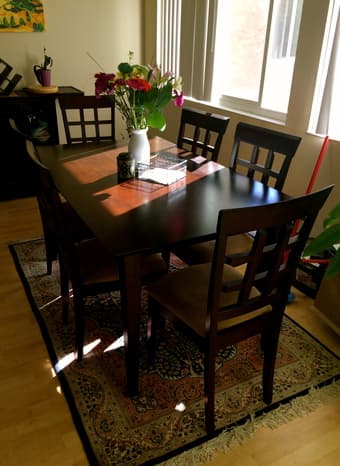 Dark Wood Dining Table w/6chairs- $200 OBO, Also Coffee Table-$50 OBO 1