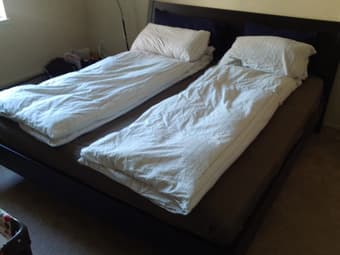Lux king bed /w mattress, linen, comforters and pillows 1