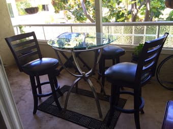 MOVING SALE- table, bar stools, side tables 1