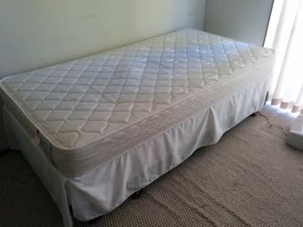 Twin bed set, mattress, box spring, base, memory foam topper- $100 1
