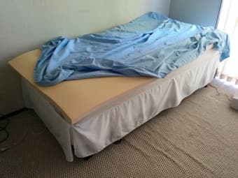 Twin bed set, mattress, box spring, base, memory foam topper- $75 2