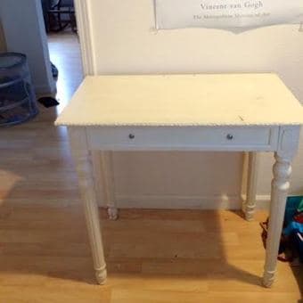 HP Printer, Canon camera, vintage white desk & shelf, painting 3