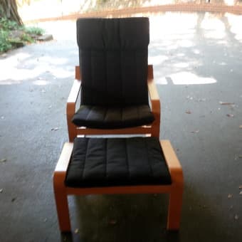 IKEA  POÄNG Chair with Ottoman, birch veneer, black cloth seating $40 1