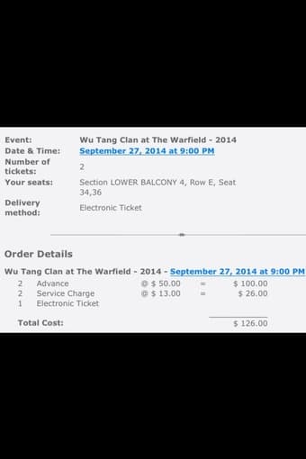 2 Wu-Tang tickets -Sept 27th - The Warfield 1