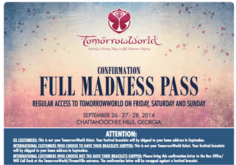 TomorrowWorld 3 day pass 1