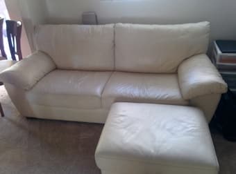 $380 - White leather couch with ottoman 1