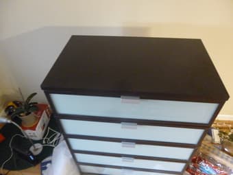 HOPEN, 6-drawer chest, black-brown, frosted glass, IKEA (90$) 2