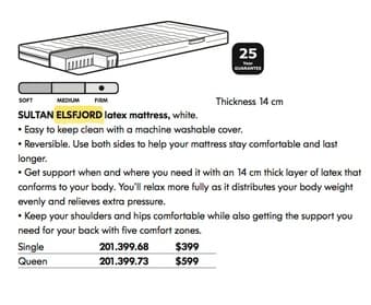 SULTAN ELSFJORD Latex Mattress QUEEN size 1