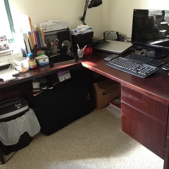L-shaped solid red wood desk for sale $50 3
