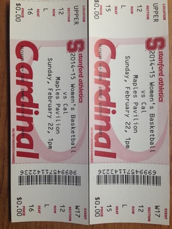 2 tickets to Stanford Women's Basketball v Cal for Sunday 2/22 1