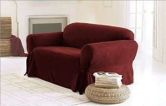 Solid Red Couch/Sofa Cover Slipcover with Elastic Band Under Seat Cush 1
