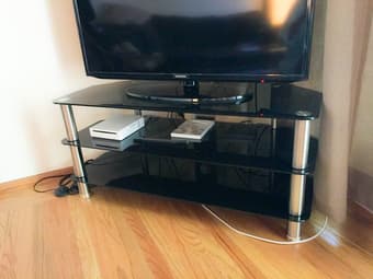 $100 - Corner TV Stand - black glass and stainless steel 2