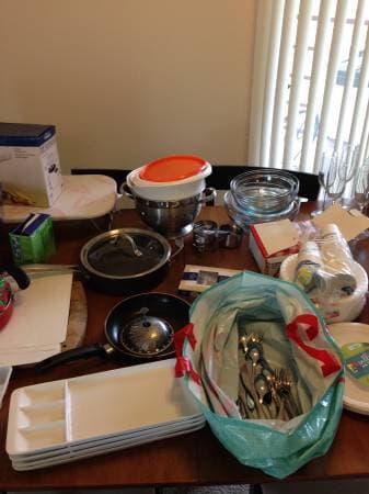 Dishes, cups, glasses, mugs, bowls, pots, pans, kitchen appliances--$1 1