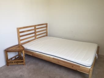 IKEA bed frame+slatted bed base+memory foam mattress $200 2