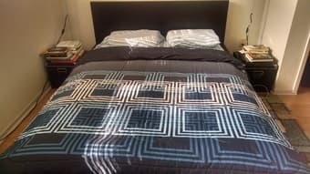 Ikea full size bed, mattress, memory foam pillows, bedding $300 obo 2