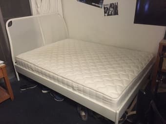 queen-size mattress plus bed-frame, 200$, available after jun 14th 1