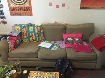 Comfortable couch with queen size pull out mattress $20 OBO 1