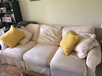 FOR SALE: CRATE AND BARREL: Pull-out couch and matching chair/ottoman 1