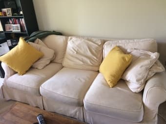 FOR SALE: CRATE AND BARREL: Pull-out couch and matching chair/ottoman 2