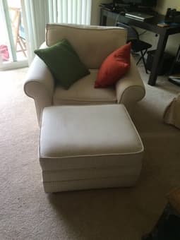 FOR SALE: CRATE AND BARREL: Pull-out couch and matching chair/ottoman 3