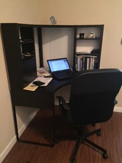 MICKE Corner workstation, black-brown - 75$ 2