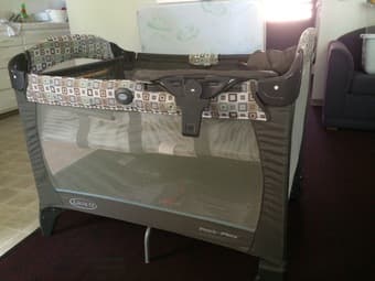 Wood crib + mattress for $100, pack n play for $50 (mattress for $30) 3