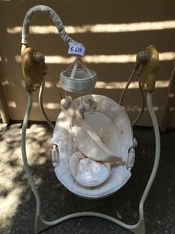 Baby swing: $60, wood baby gate: $6, metal baby gate: $25 1