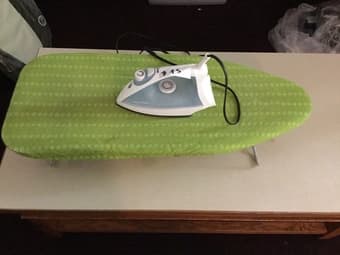 Iron board+iron, inflatable twin mattress, blender, bookcase 1