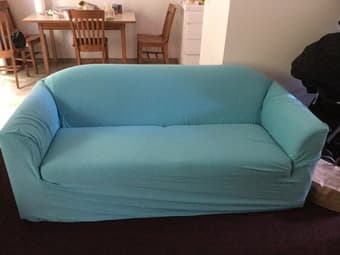 2 sofa covers, 2 sofa pillows, little Christmas tree, 2 patio chairs 1