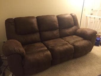 Ashley Microfiber Couch with Recliner - No pets and kids - $340 1