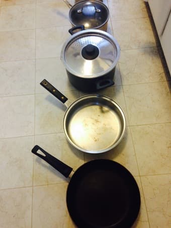 $30 for 8 pots and pans, various sizes 3