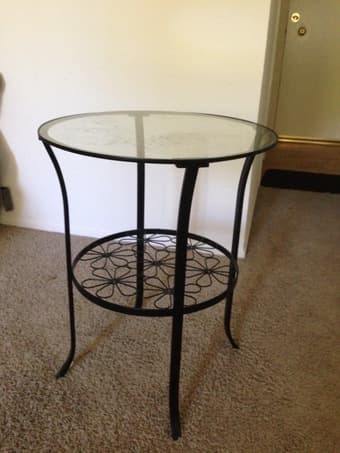 shelves, round glass top table for $15 2