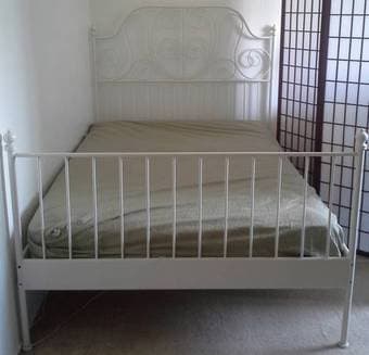 White Wrought Iron Full Size Bed Frame, Slats, Mattress - $100 2