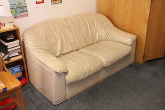 White Leather Couch $30, pick up at Branner Hall 1