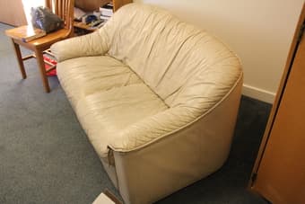 White Leather Couch $30, pick up at Branner Hall 2