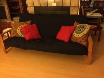 Dark blue and Wood Futon - $80 3