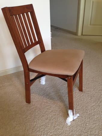Four(4) brown wood dining chairs with cushion seat - only $25 each 1