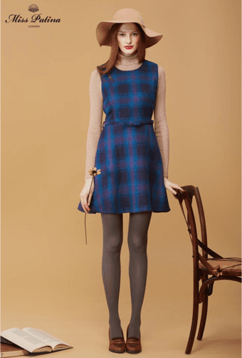 Moving sale-NWT-KateSpade/Modcloth Alike/Miss Patina Retro checked sleeveless Preppy Dress-Blue 1