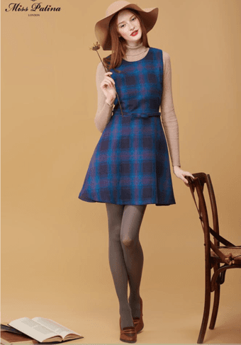 Moving sale-NWT-KateSpade/Modcloth Alike/Miss Patina Retro checked sleeveless Preppy Dress-Blue 2