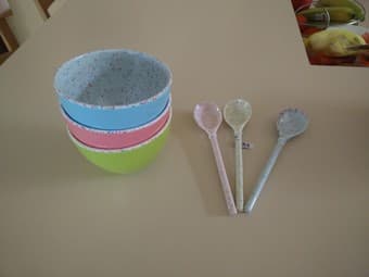 Cute colored new bowls and assorted spoons from France - $15 1